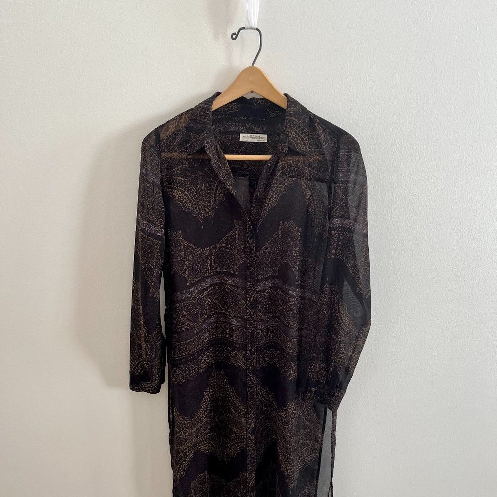 Zara | Women's Long Sleeve Button Down Black Patterned Collard Blouse | Size M